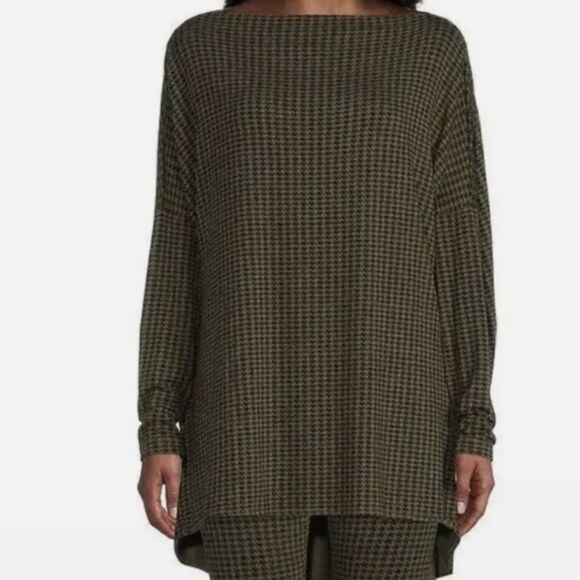 Bryn Walker Dimitri Houndstooth Tunic Top Green Black - Picture 1 of 7